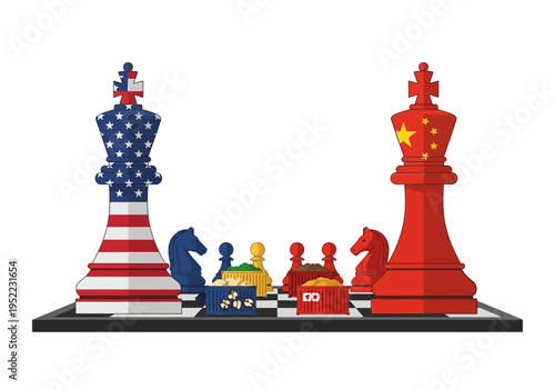 USA vs China chess game symbolizes global political and economic rivalry between superpowers