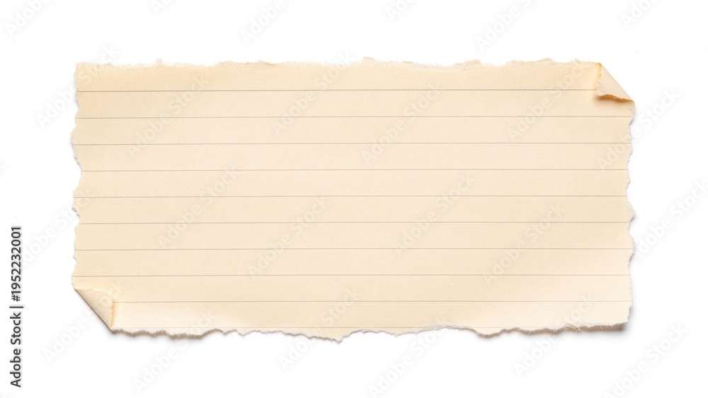 Fototapeta premium Blank torn paper note isolated on white background,empty ripped sheet texture for message design template vintage stationery and creative mockup