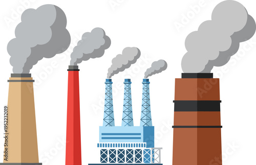 Industrial pollution, smokestacks, factory emissions, air pollution, environmental impact, smoke clouds, power plant, industry, climate change, environmental problem, toxic emissions