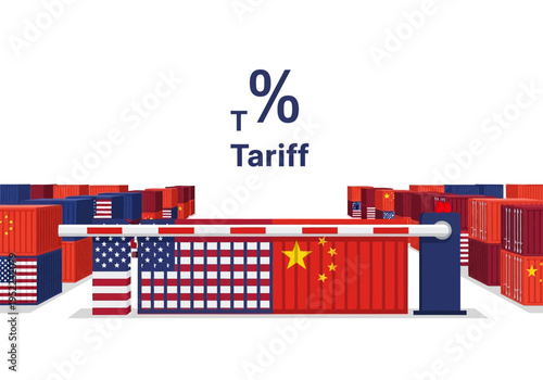 Global Trade Tariffs and International Commerce Barriers Illustrated with Shipping Containers and Flags
