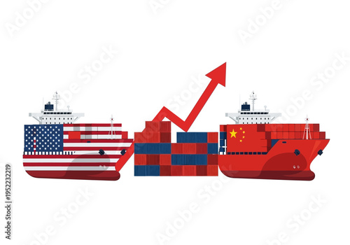 USA China trade growth and economic competition illustrated with cargo ships and containers