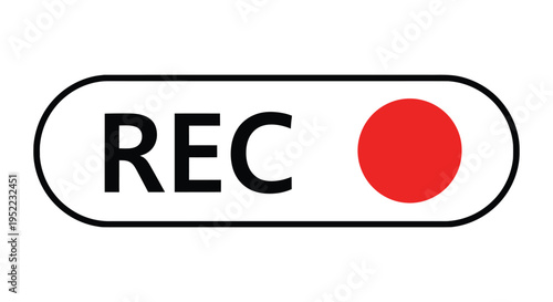 Minimalist vector graphic design of a bold black record indicator icon with a red dot symbol