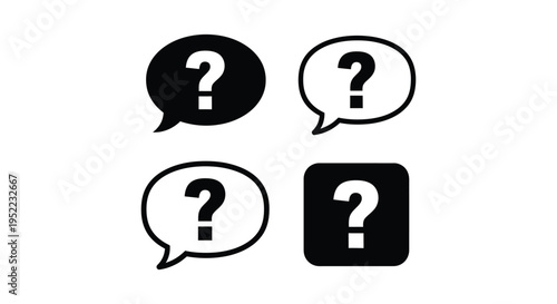 Essential vector graphic illustration of various question mark icons and speech bubbles for digital design needs.