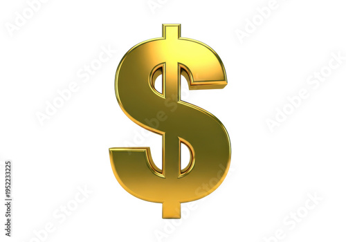 Shiny golden dollar sign symbol representing money, finance, wealth, currency, and economic success on transparent background.