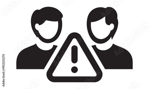Two people icons with warning triangle symbol for conflict or danger