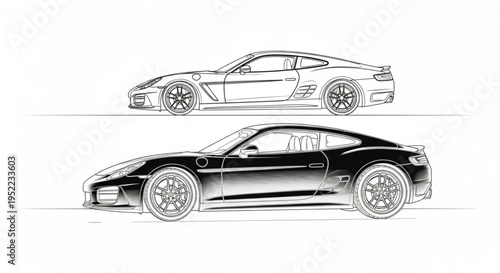 Sports Car Design Sketch and Rendering.