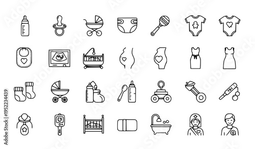 Baby Pregnancy Thin Line Icons Collection Editable Stroke with Maternity Infant Care Symbols Vector