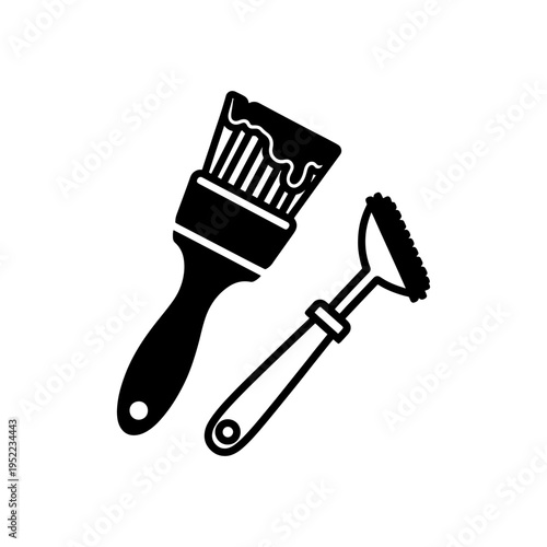 A striking black silhouette depicts painting tools including a brush and smaller applicator silhouette