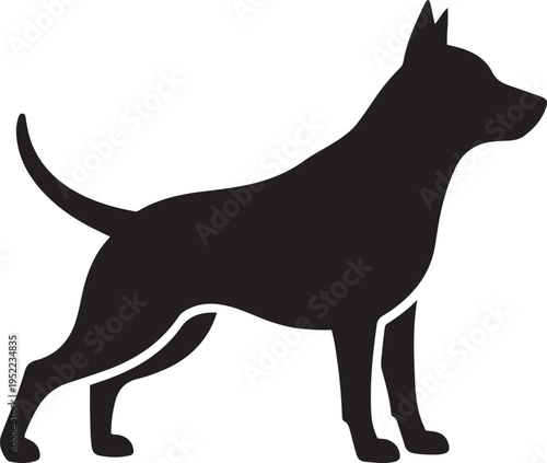 Black silhouette of a dog standing alert on a white background animal