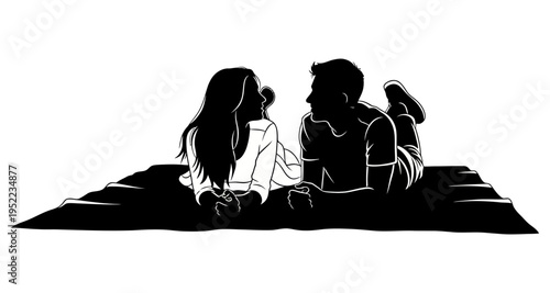 Couple Silhouette Lying Down Looking at Each Other on Blanket Outdoors