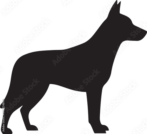 Black silhouette of a German Shepherd dog standing alert on a white background