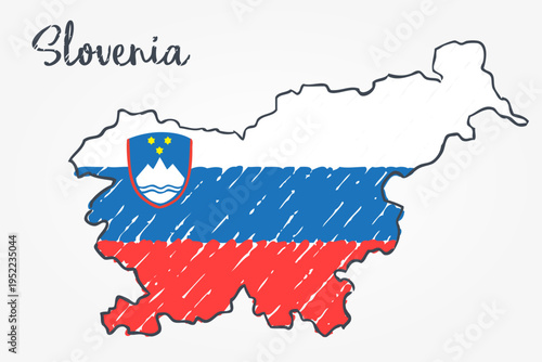 Slovenia Map Sketch - hand drawn Slovenian flag illustration