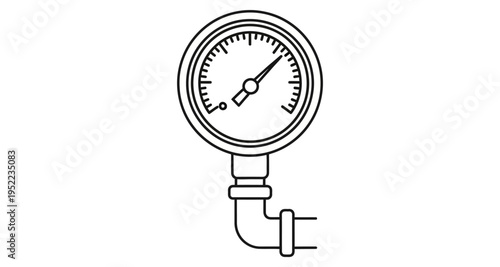 Pressure Gauge Connected to Pipe LineLine Art