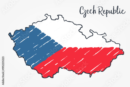 Czech Republic Map Sketch - hand drawn Czech flag illustration