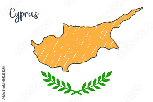 Fotografie Cyprus Map Sketch - hand drawn Cypriot flag illustration