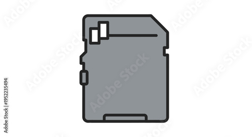 A gray SD card on a white background with a black outline and a small notch at the top left corner.
