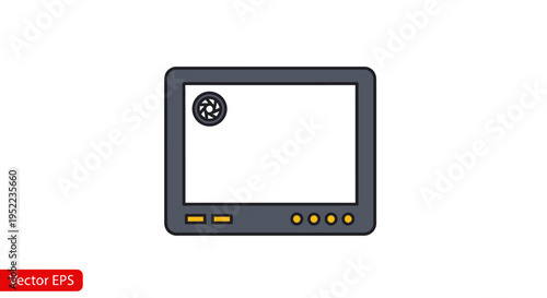 Vector illustration of a gray computer monitor with a white screen and yellow buttons on a plain white background.