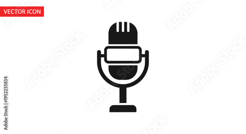 Vector icon of a microphone with a face mask on a white background in a simple black and white design.