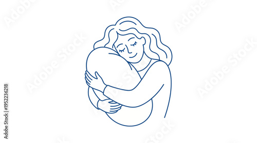 A tender line-art illustration of a mother cradling her newborn baby, conveying maternal love, nurturing care, and a strong mother-child bond.