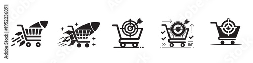 Shopping Cart Icon Vector in Black and White Line Style