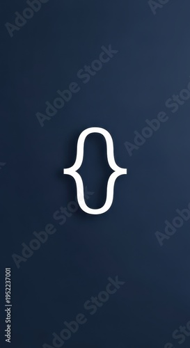 Stylized white curved symbol floats centrally against a deep indigo background