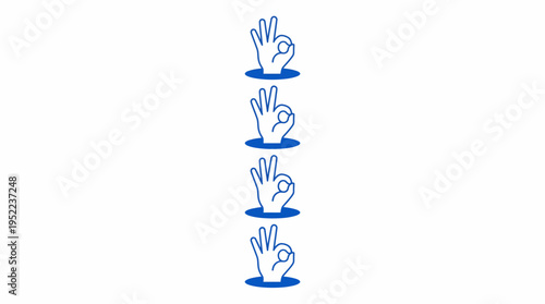 Four blue OK hand signs stacked vertically in a minimalist line-art illustration