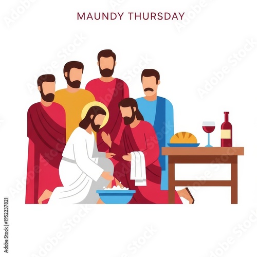 Jesus washing feet Maundy Thursday illustration