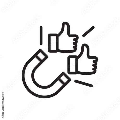 Social media growth magnet attracting likes and thumbs up