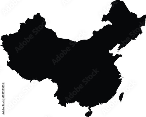 Black silhouette of China map on white background