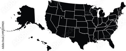 United States Map Silhouette with State Borders