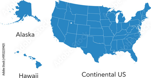 United States Map Illustration with Continental US Alaska and Hawaii