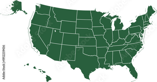 United States Map with State Borders Isolated on White Background