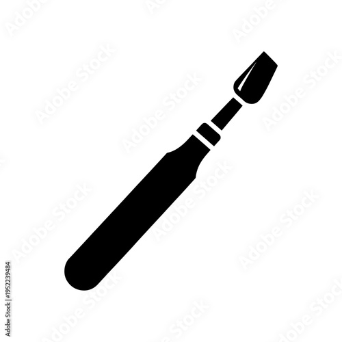 A stark black silhouette of a flathead screwdriver against a plain white background silhouette
