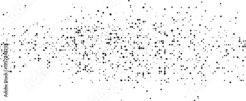 Scattered black ink dots and speckles on a plain white background