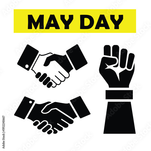 Set of 3 May Day labor union vector icons