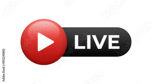 Streaming media live broadcast button element for online video platforms and social media channels design asset