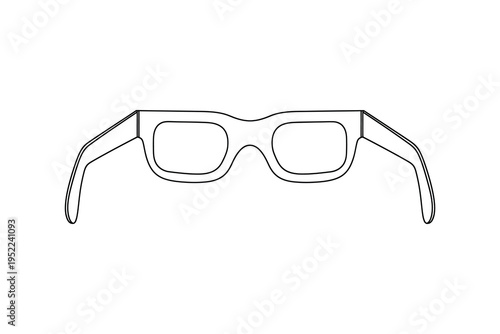 A detailed line drawing of a pair of rectangular glasses with temples, isolated on a white background, showcasing a simple yet elegant design for vision correction and eye protection.