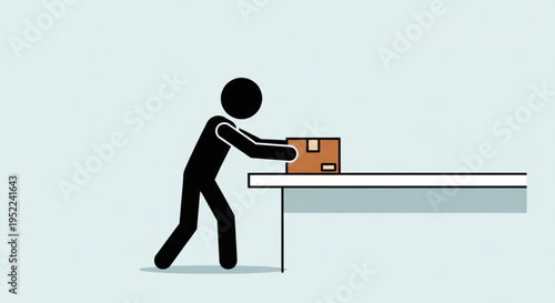 Stick figure pushing a box onto a table.