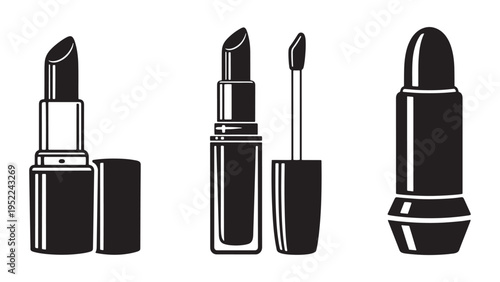 Lipstick and Cosmetic Products Collection Minimal Line Drawing Beauty Packaging Illustration Set with Modern Makeup Design