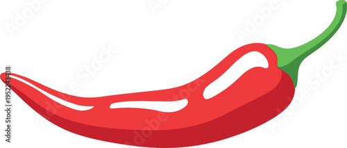 Vibrant Red Chili Pepper Vector Illustration with Green Stem - Spicy Food Ingredient Graphic