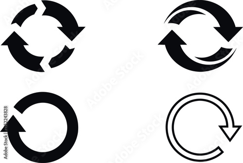 Set of 4 Black Refresh and Reload Circular Arrow Icons Vector for Web and UI Design