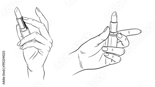 Female Hand Applying Lipstick Minimal Line Art Illustration Showing Makeup Gesture and Beauty Product Usage Concept
