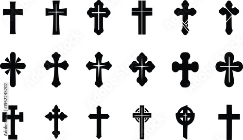 Christian cross icon set abstract religious cross vector collection