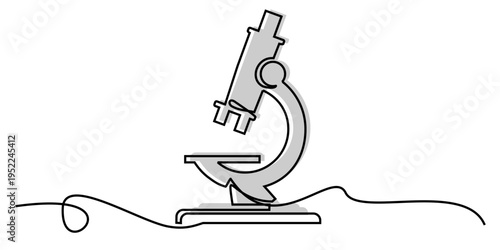 Editable continuous one line drawing microscope vector for modern lab sites. Ideal for symbolizing minimalist science, clean research, and sleek tech.