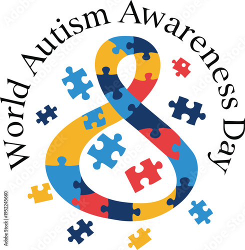 world autism awareness day puzzle ribbon flat design vector illustration