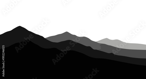 Layered mountain range illustration with shades of gray on transparent background silhouette