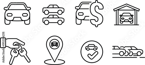 Cereal and porridge preparation vector icon set with wheat, corn, bowl anCar rental and automotive services vector icon set with garage, keys, price and locationd cooking instructions
