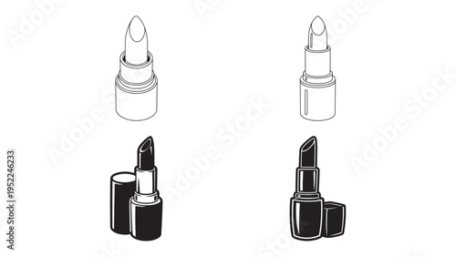 Four Lipstick Tubes Minimal Line Drawing Cosmetic Beauty Product Illustration with Clean Modern Packaging Outline