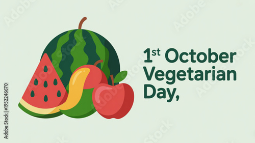 Fresh fruit arrangement for vegetarian day colorful illustration of watermelon banana apple