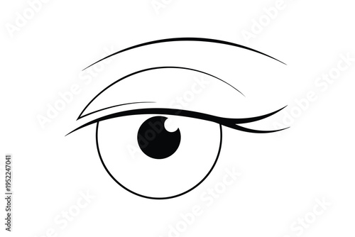 Detailed illustration of a human eye with eyelid and eyebrow, isolated on white background, emphasizing facial features and expressions.